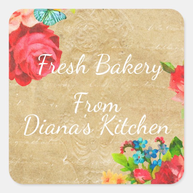 Farbige, hausgemachte Blumenmarke Quadratischer Aufkleber (Vorderseite)