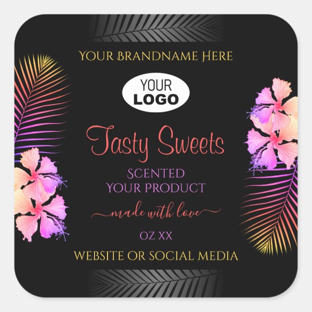 Farbige hawaiianische Blume-Logo für das Black Pro Quadratischer Aufkleber (Vorderseite)