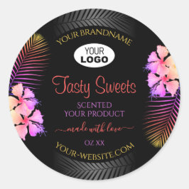 Farbige hawaiianische Blume-Logo für das Black Pro Runder Aufkleber