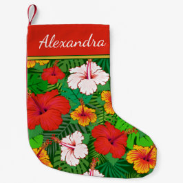 Farbige hawaiianische Blume Monogramm Name Kleiner Weihnachtsstrumpf