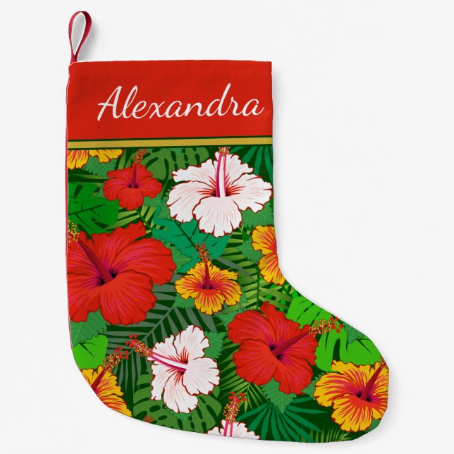 Farbige hawaiianische Blume Monogramm Name Kleiner Weihnachtsstrumpf (Vorderseite)