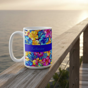 Farbige Hawaiianische Tropische Blumenpalme Kaffeetasse