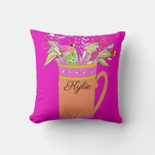 Farbige, heiß rosa Blume in einem Tasse-Design Kissen