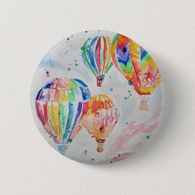 Farbige Heißluftballons Aquarellmalerei Button (Vorderseite)
