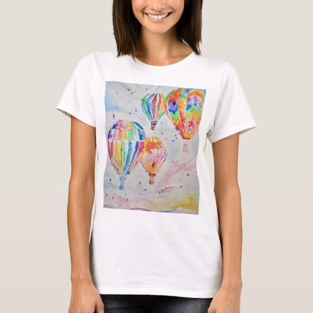 Farbige Heißluftballons Aquarellmalerei T-Shirt (Vorderseite)