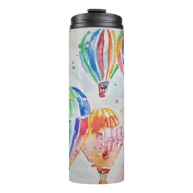 Farbige Heißluftballons Aquarellmalerei Thermosbecher (Vorderseite)