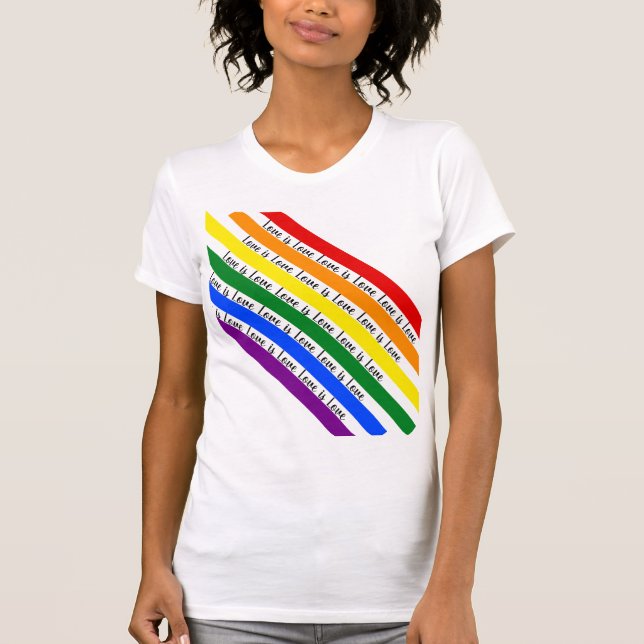 Farbige, hellbraune Regenbogenstreifen T-Shirt (Vorderseite)