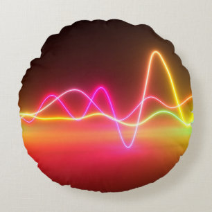 Farbige helle Neon-glühende grafische Equalizer. M Rundes Kissen