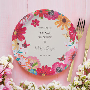Farbige Helle Wilde Blumen Brautparty Pappteller