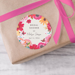 Farbige Helle Wilde Blumen Brautparty Runder Aufkleber