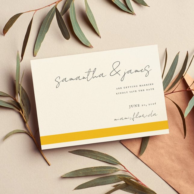 Farbige, hellgelbe Streifen Handgeschriebenes Skri Save The Date (Von Creator hochgeladen)