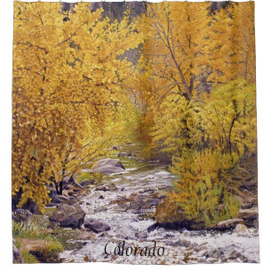 Farbige Herbst-Aspenbäume in Morrison Colorado Duschvorhang