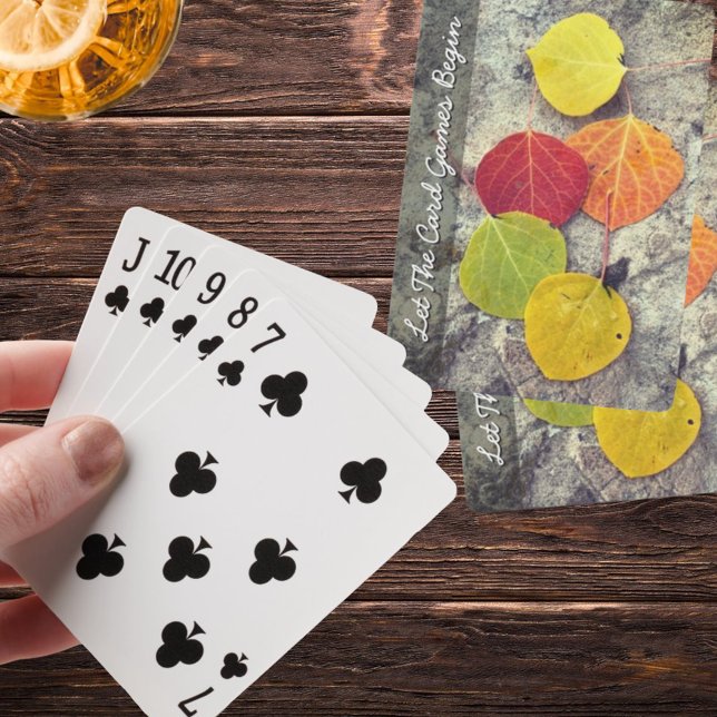 Farbige Herbstaspielen Blätter Foto Personalisiert Spielkarten (Fall color Aspen leaves & template text on playing card backs)