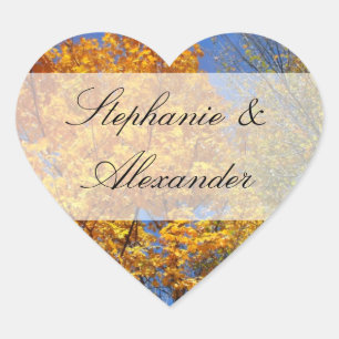 Farbige Herbstbäume Herz-Aufkleber