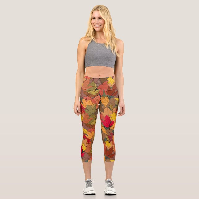 Farbige Herbstblätter Capri Leggings (Vorderseite)