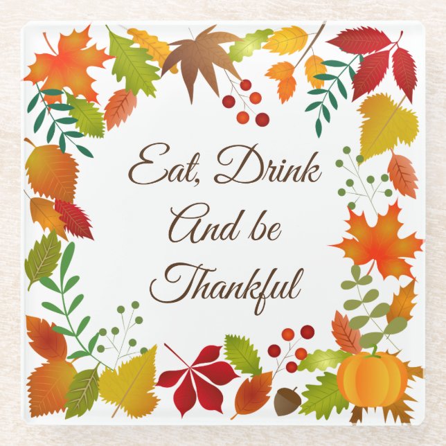 Farbige Herbstblätter für Erntedank Glasuntersetzer (Vorderseite)