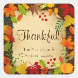 Farbige Herbstblätter für Erntedank Quadratischer Aufkleber