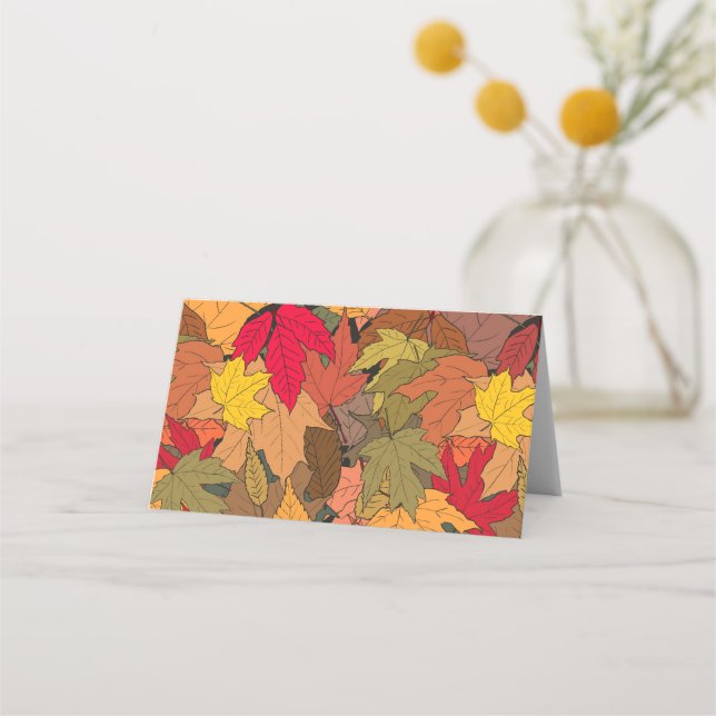 Farbige Herbstblätter Platzkarte (Rückseite)