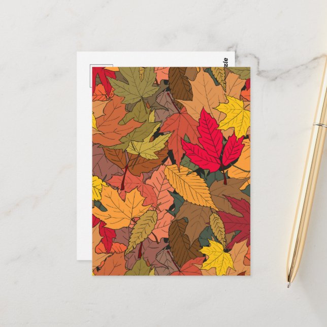 Farbige Herbstblätter Postkarte (Vorderseite/Rückseite Beispiel)