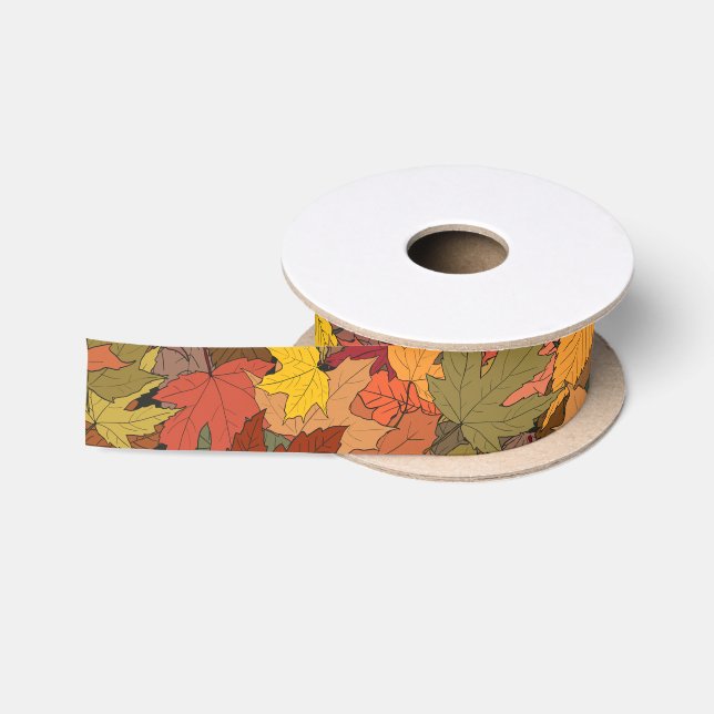 Farbige Herbstblätter Satinband (Spule)