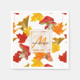 Farbige Herbstblätter und Mushrooms Monogramm Serviette