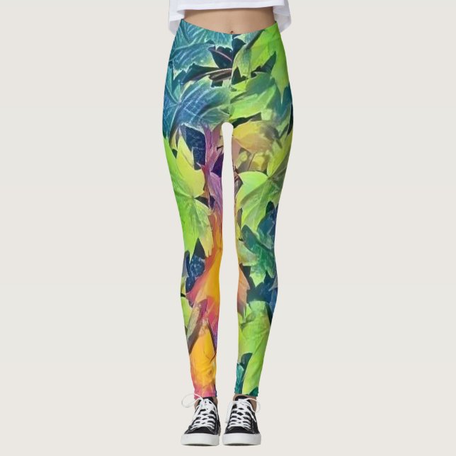 Farbige Herbstlaube mit Herbstfarben Aquarell Leggings (Vorderseite)
