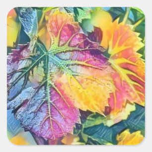 Farbige Herbstlaube mit Herbstfarben Aquarell Quadratischer Aufkleber