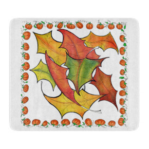 Farbige Herbstleaves fallen Pumpkins Glas Schneidebrett