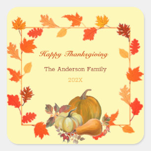 Farbige Herbstleaves Pumpkins Erntedank Quadratischer Aufkleber