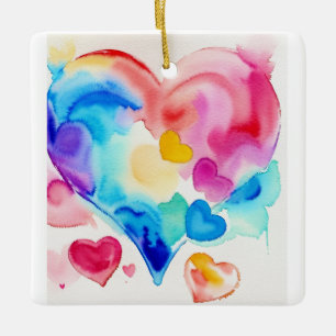 Farbige Herz-Cluster, Whimsical Love Symbol Keramikornament