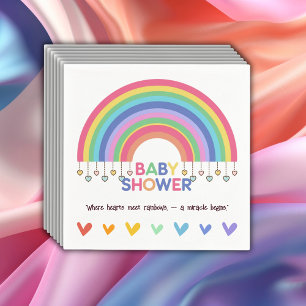 Farbige Herzen treffen Retro-Regenbogen-Baby-Party Serviette