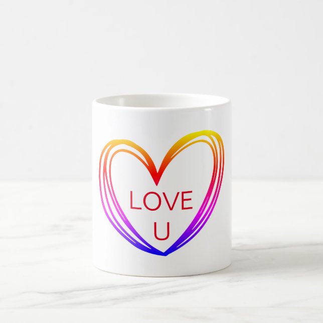 FARBIGE HERZTEXT-TASSE KAFFEETASSE (Mittel)