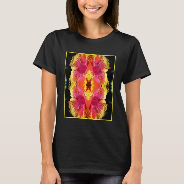 Farbige Hibiskus Blume Nah Abstrakt T-Shirt (Vorderseite)