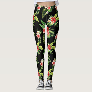 Farbige Hibiskus-Blume Nahtloses Muster Leggings