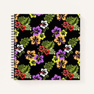 Farbige Hibiskusblüten in Schwarz Notizbuch