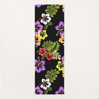 Farbige Hibiskusblüten in Schwarz Yogamatte