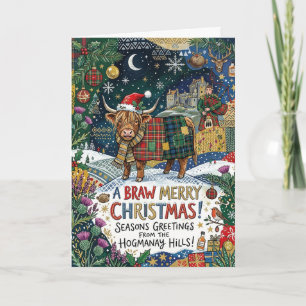Farbige Highland Cow Scottish Weihnachtskarte Karte