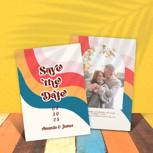 Farbige Hippie Groovy Retro 70er Bogen Foto Save The Date