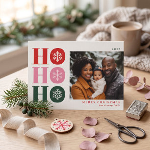 Farbige Ho Ho Ho Moderne Weihnachts-Fotokarte Feiertagskarte