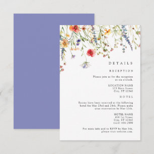 Farbige Hochzeitsdetails mit Wildblumen Begleitkarte