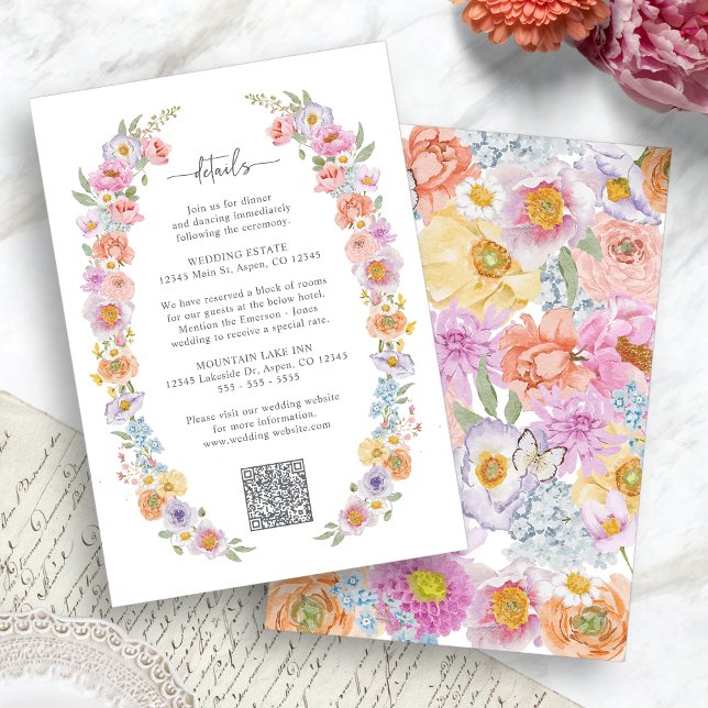 Farbige Hochzeitskarte Begleitkarte (Bold Colorful Floral Wedding Enclosure Card QR Code by Painted Paperie
)