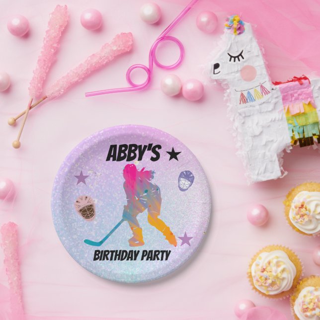 Farbige Hockey-Player-Teller Pappteller (Party)