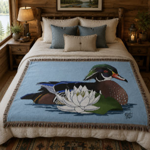 Farbige Holzente Wasserlilie Wildtier Blau Decke