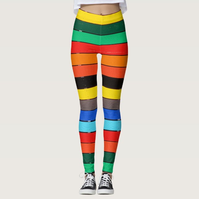 Farbige Hoops und Streifen Regenbogen Leggings (Vorderseite)
