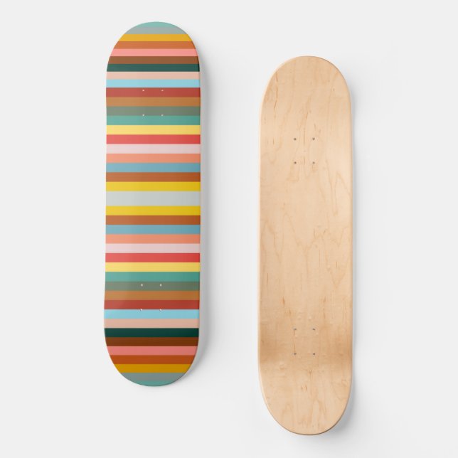 Farbige horizontale Retrostreifen Skateboard (Vorderseite)