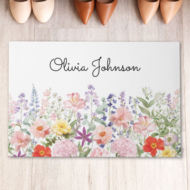 Farbige hübsche Blumen Blumengarten Personalisiert Fußmatte (Von Creator hochgeladen)