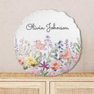 Farbige hübsche Blumen Blumengarten Personalisiert Rundes Kissen