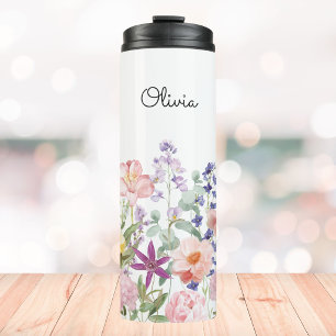 Farbige hübsche Blumen Blumengarten Personalisiert Thermosbecher