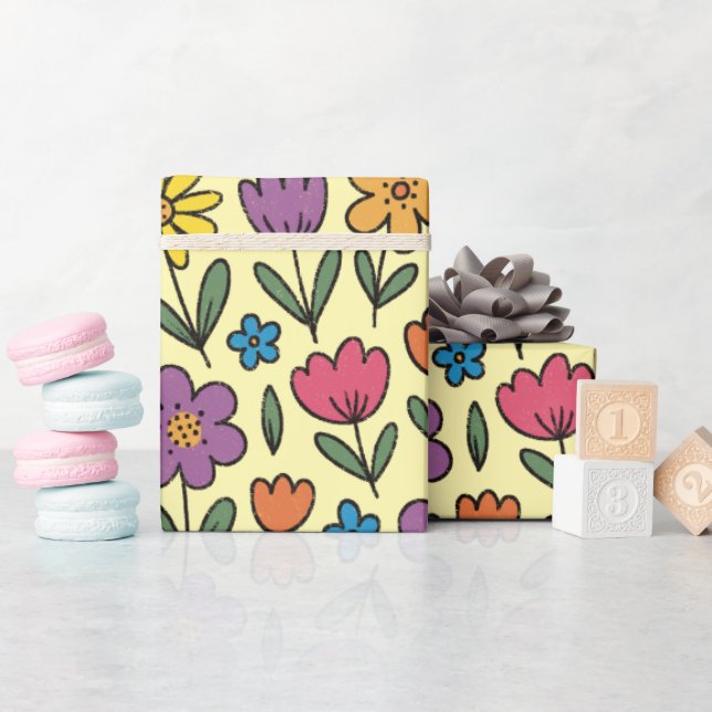 Farbige hübsche Frühlingsblumen - Geschenkpapierro Geschenkpapier (Babyparty)