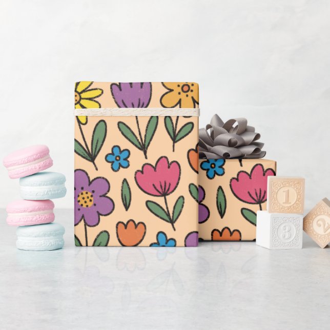 Farbige hübsche Frühlingsblumen - Geschenkpapierro Geschenkpapier (Babyparty)